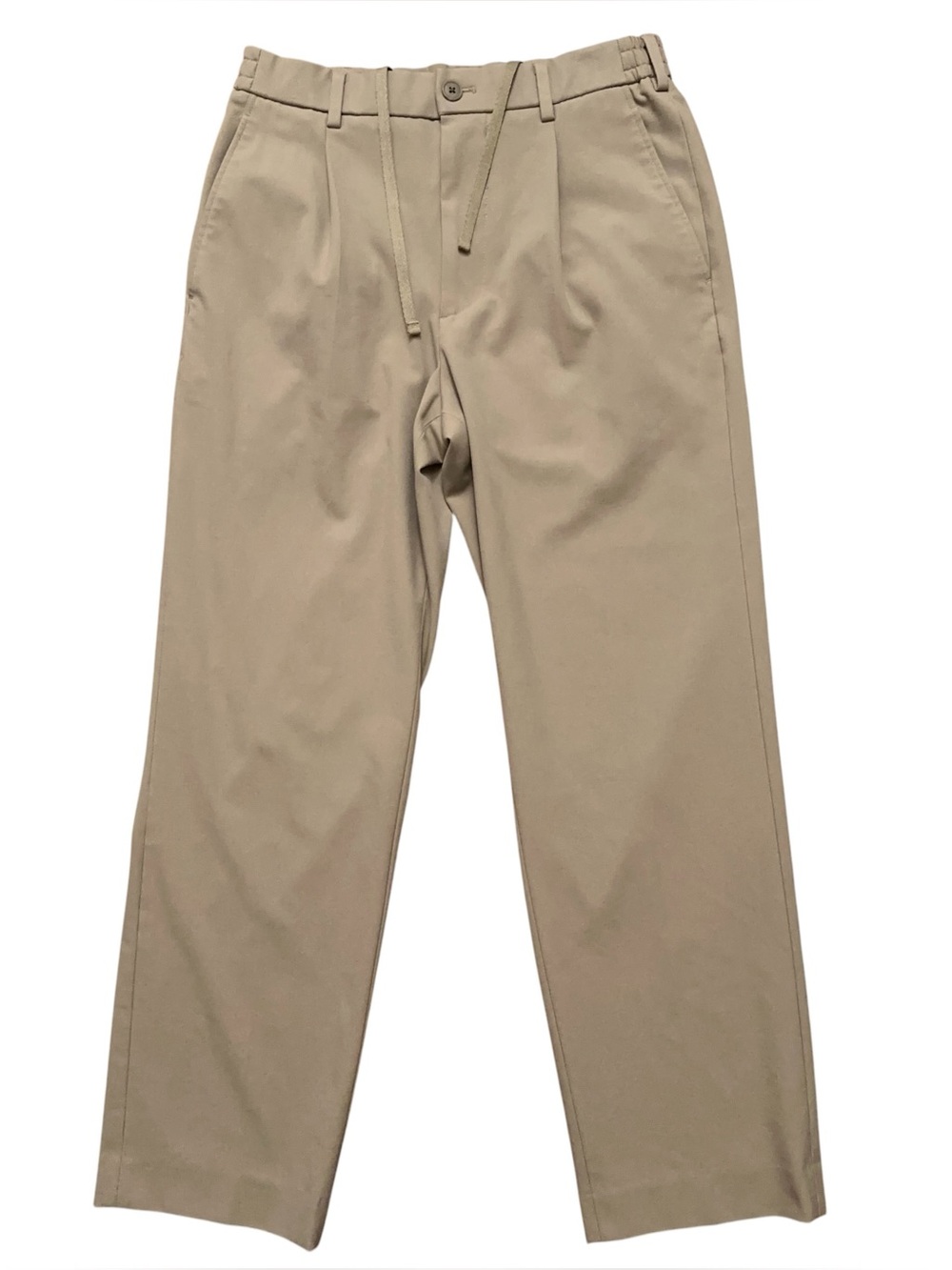 Uniqlo Pleated Wide Pants Mens Size S Drawstring Elastic Waist Stretch Beige NEW